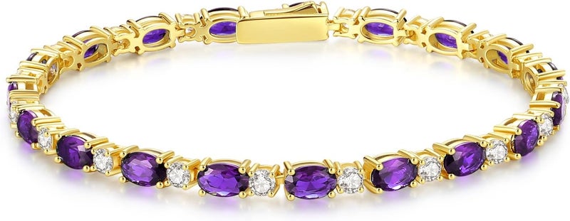 Fancime 14K Gold Plated Birthstone Bracelets 4mm Sterling Silver Tennis Bracelets Gold Bracelets Birthday Jewelry Gifts for Women 7" - Image 1